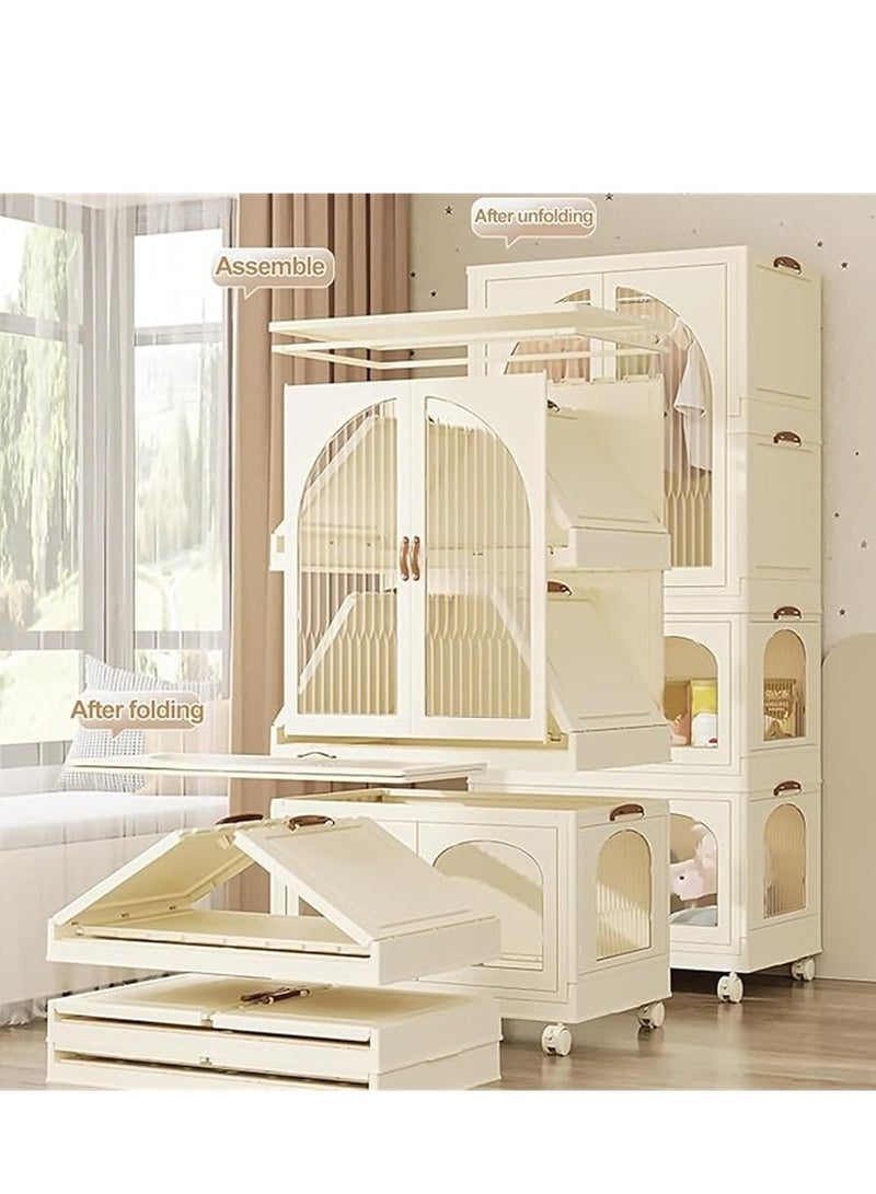 خزانة خزانة قابلة للتراكم ، خزانة ملابس متعددة الوظائف مع الباب والعجلات ، سلالات تخزين بلاستيكية قابلة للطي ملابس الأطفال خزانة تخزين مربع للمطبخ المنزلي وغرفة النوم (طبقة واحدة ، 1A) - Image 3