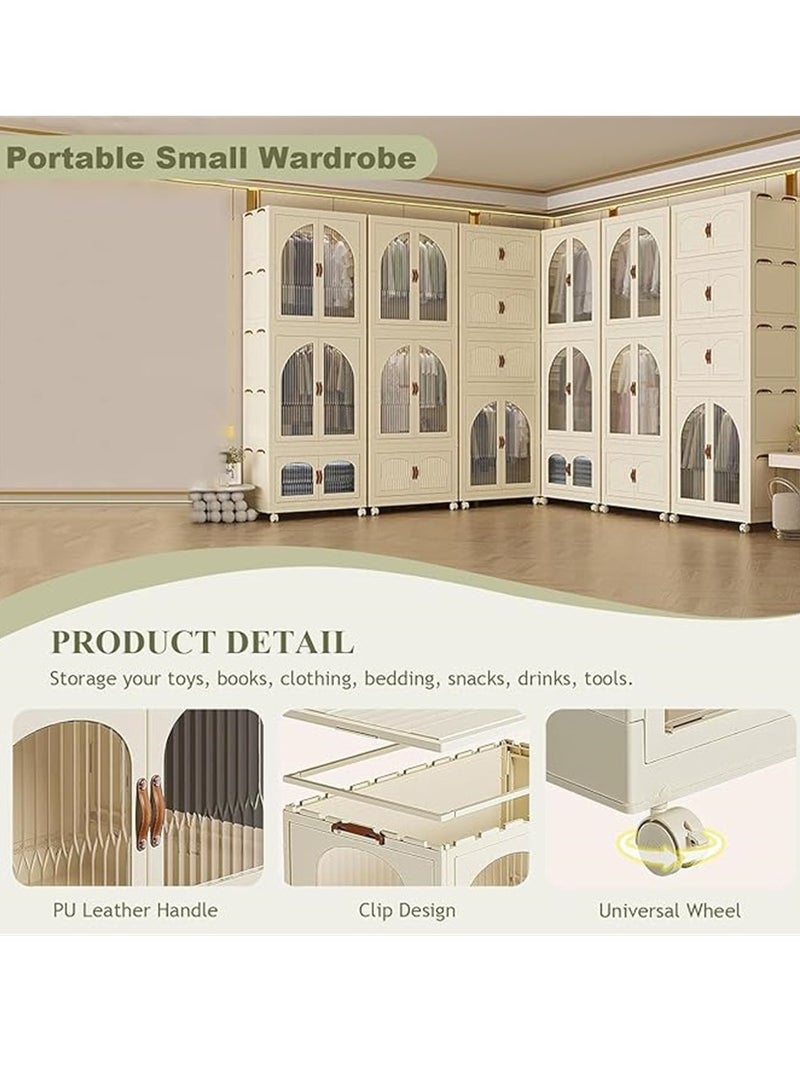 خزانة خزانة قابلة للتراكم ، خزانة ملابس متعددة الوظائف مع الباب والعجلات ، سلالات تخزين بلاستيكية قابلة للطي ملابس الأطفال خزانة تخزين مربع للمطبخ المنزلي وغرفة النوم (طبقة واحدة ، 1A) - Image 4