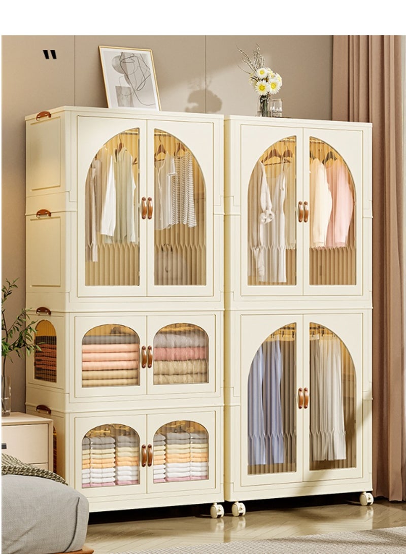 خزانة خزانة قابلة للتراكم ، خزانة ملابس متعددة الوظائف مع الباب والعجلات ، سلالات تخزين بلاستيكية قابلة للطي ملابس الأطفال خزانة تخزين مربع للمطبخ المنزلي وغرفة النوم (طبقة واحدة ، 1A) - Image 5