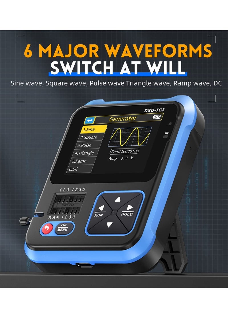 3-in-1 Handheld Oscilloscope DSO-TC3, 500Khz Bandwidth 10MSa/s Sampling Rate, DDS Signal Generator, Transistor Tester, 6 Types of Waveforms, Transistors Measure  - Image 4