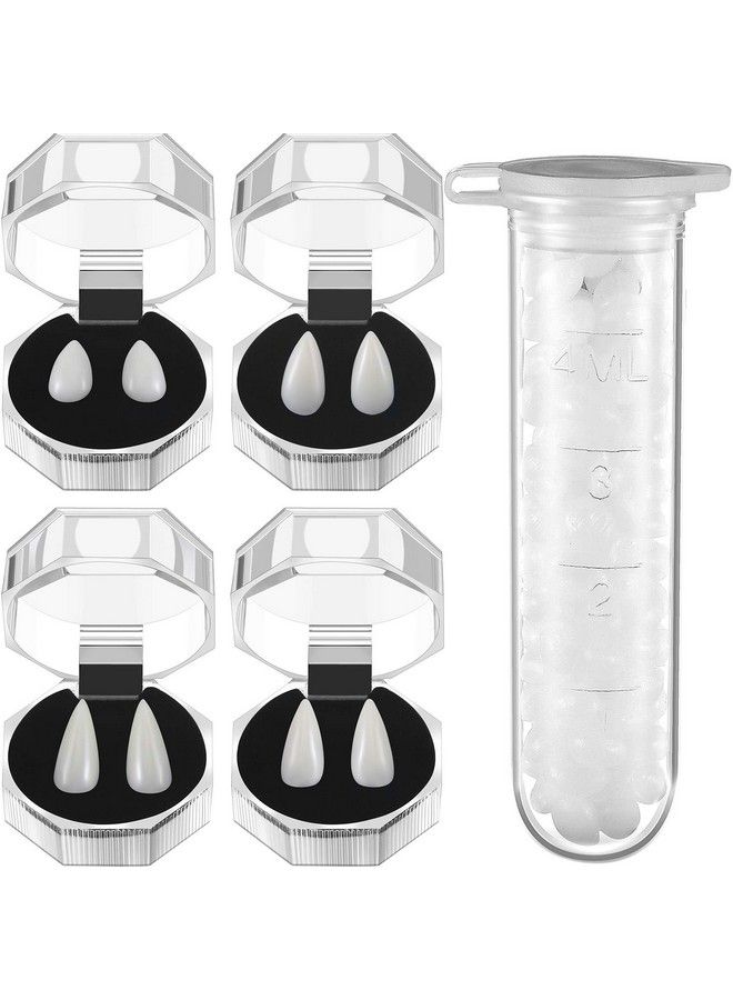 Zhanmai طقم مكون من 5 قطع من أنياب مصاصي الدماء بأربعة أحجام، أنياب مخصصة لأسنان مصاصي الدماء، أطقم أسنان صناعية مزيفة مع أنبوب واحد من حبيبات الأسنان اللاصقة لحفلات التنكر، أنياب حفلات الهالوين - Image 1