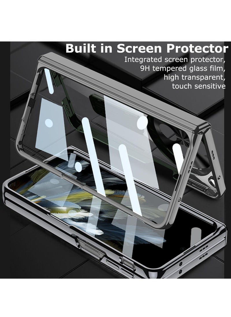 Clear Case for OnePlus Open with Magnetic Hinge Protection, Includes Built-In Screen and Camera Protector, Crystal Clear, Slim Hard PC, Kickstand Feature, Cover for One Plus Open 2023, Black
