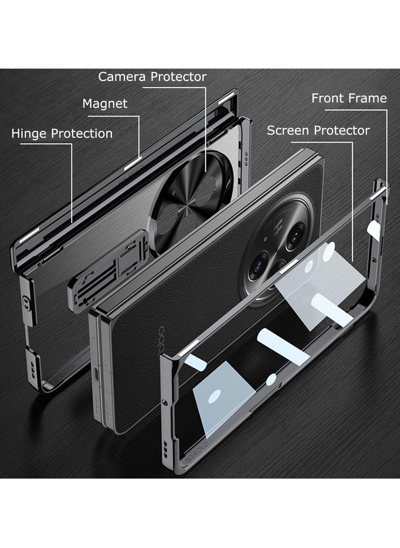 Clear Case for OnePlus Open with Magnetic Hinge Protection, Includes Built-In Screen and Camera Protector, Crystal Clear, Slim Hard PC, Kickstand Feature, Cover for One Plus Open 2023, Black