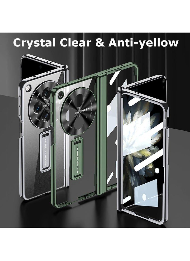 Clear Case for OnePlus Open with Magnetic Hinge Protection, Includes Built-In Screen and Camera Protector, Crystal Clear, Slim Hard PC, Kickstand Feature, Cover for One Plus Open 2023, Black