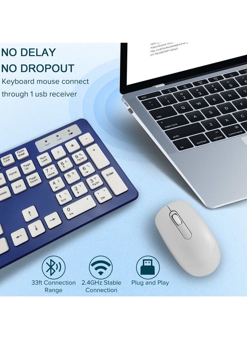 Yakiter Wireless Keyboard and Mouse Combo, 2.4G USB Quiet Cordless Mouse Keyboard Set Ergonomic Full Size with Long Battery Life, for Computer Laptop PC Windows Mac Chrome OS, Blue  - Image 2