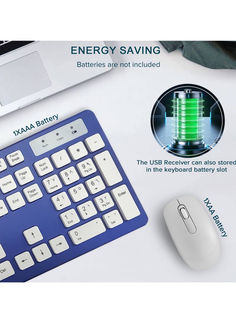 Yakiter Wireless Keyboard and Mouse Combo, 2.4G USB Quiet Cordless Mouse Keyboard Set Ergonomic Full Size with Long Battery Life, for Computer Laptop PC Windows Mac Chrome OS, Blue  - Image 3