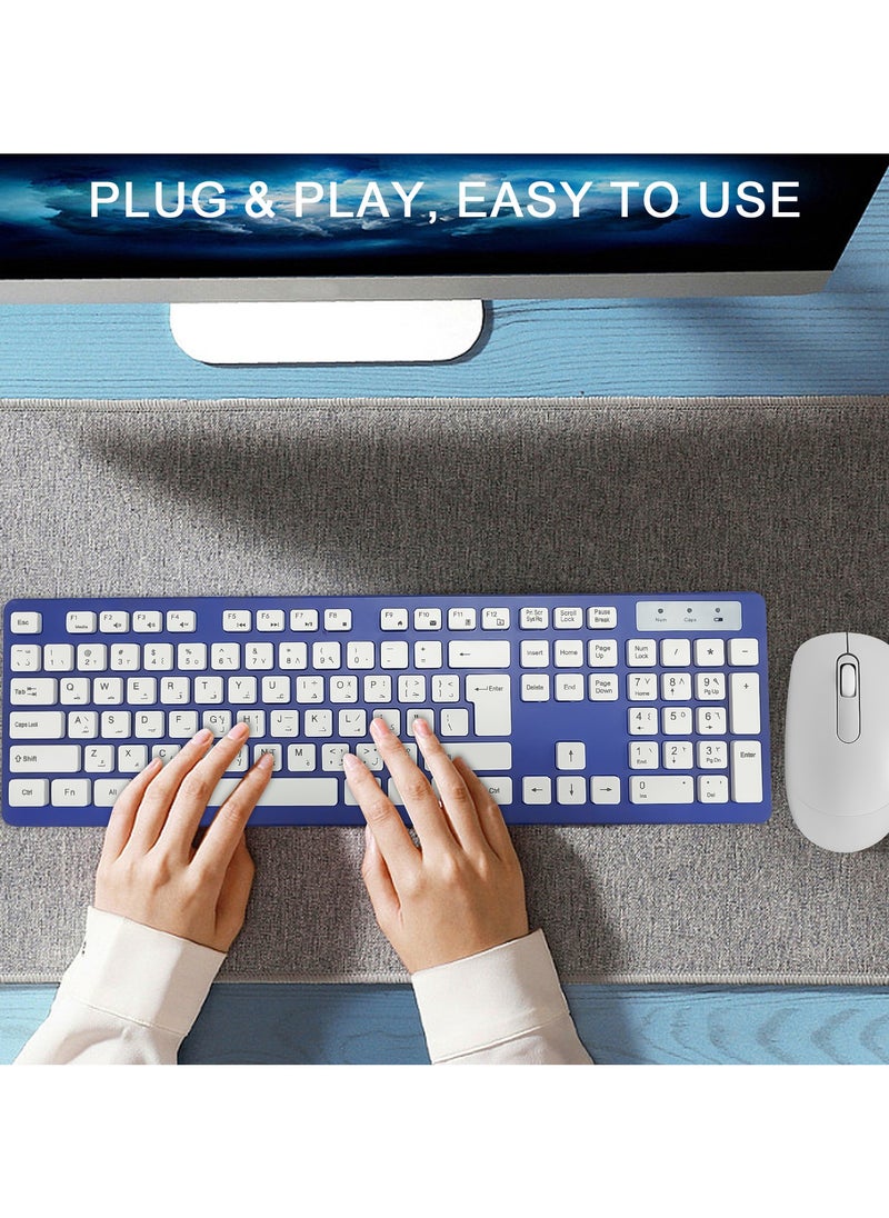 Yakiter Wireless Keyboard and Mouse Combo, 2.4G USB Quiet Cordless Mouse Keyboard Set Ergonomic Full Size with Long Battery Life, for Computer Laptop PC Windows Mac Chrome OS, Blue  - Image 4