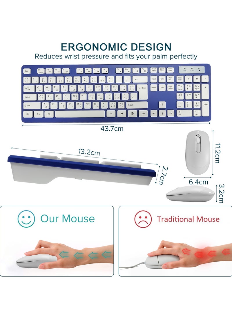 Yakiter Wireless Keyboard and Mouse Combo, 2.4G USB Quiet Cordless Mouse Keyboard Set Ergonomic Full Size with Long Battery Life, for Computer Laptop PC Windows Mac Chrome OS, Blue  - Image 5