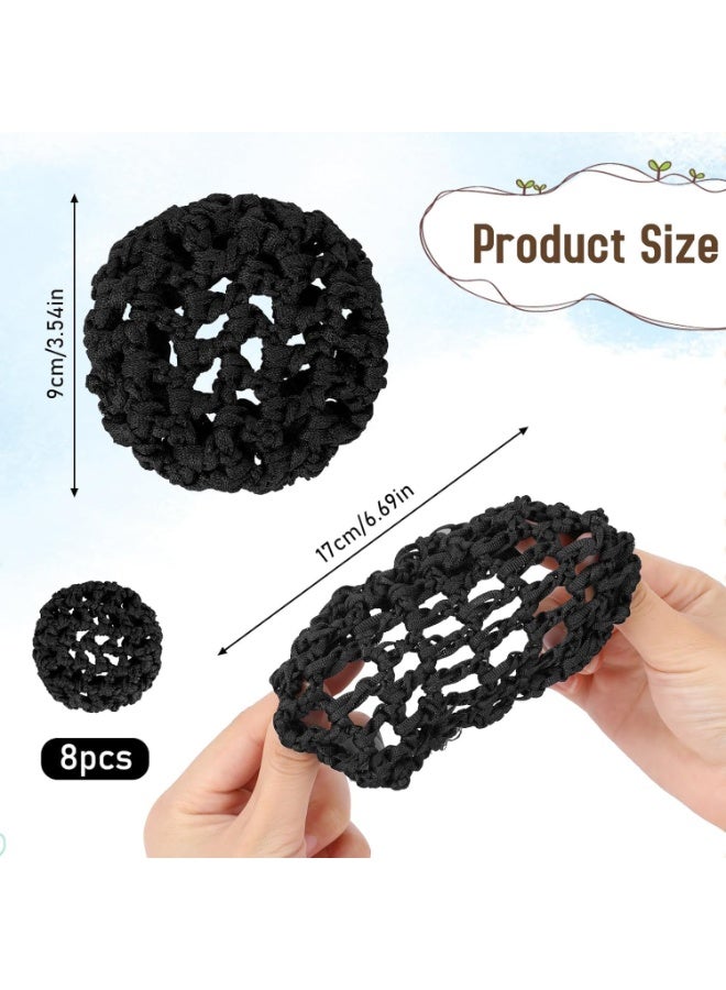 HZYH Hair Nets for Buns, Ballet Hair Bun Cover for Girls Invisible Knit Hairnet Elastic Bun Nets Elastic Edge Hair Mesh Dance Hair Cover Skating Snoods Hair Bun Holder for Ballet Dance (8PCS, Black) - Image 2