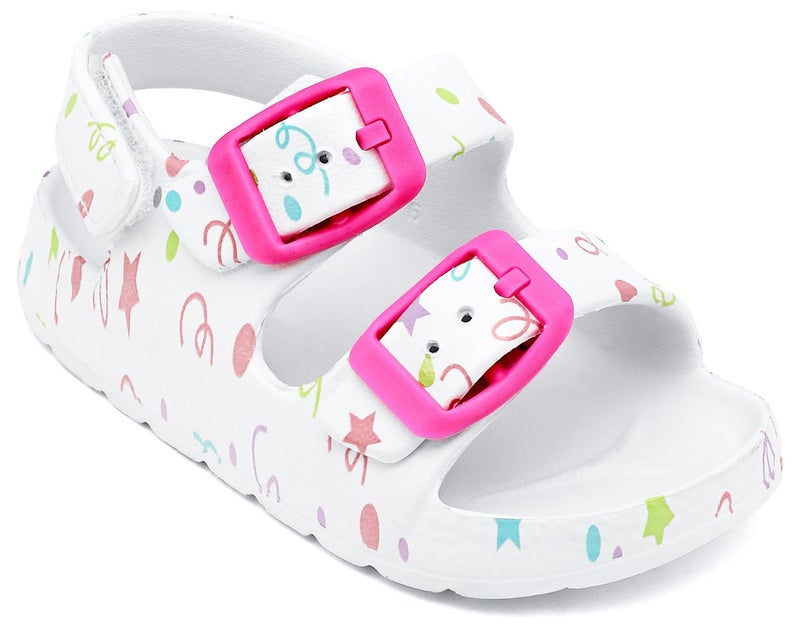 ChayChax Toddler Boys Girls Double Buckle Sandals Children's Adjustable Back Strap Water Sandal, White Star, 8 Toddler - Image 1