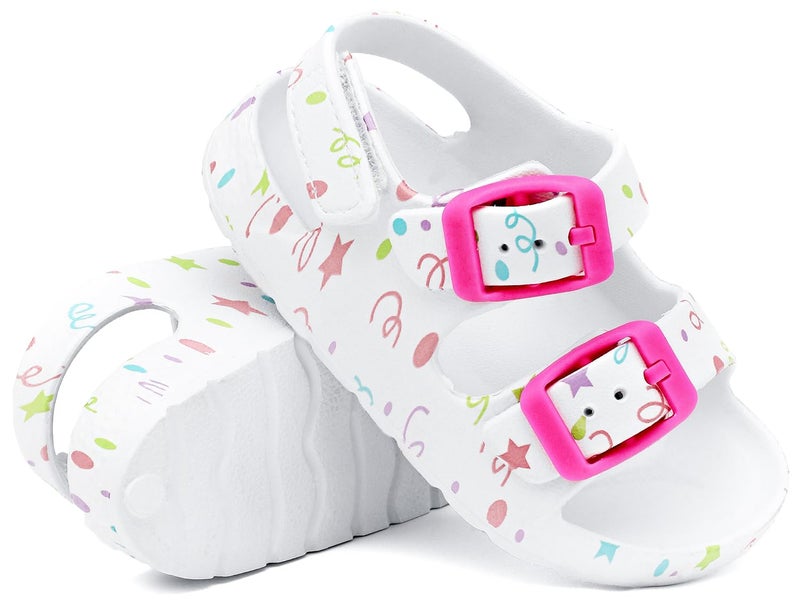 ChayChax Toddler Boys Girls Double Buckle Sandals Children's Adjustable Back Strap Water Sandal, White Star, 8 Toddler - Image 4