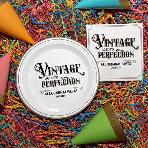 Kitschy Collective 30 Count, Vintage - Aged to Perfection 7-inch Paper Party Dessert Plates for Birthday or Anniversary Parties - Image 2