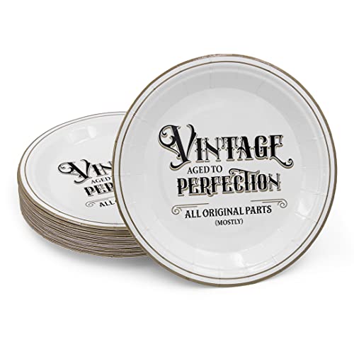 Kitschy Collective 30 Count, Vintage - Aged to Perfection 7-inch Paper Party Dessert Plates for Birthday or Anniversary Parties - Image 4