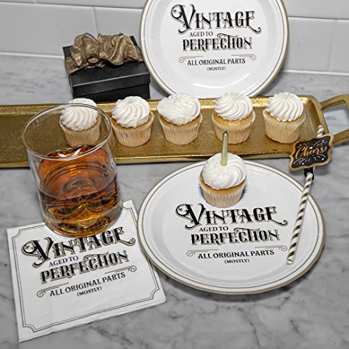 Kitschy Collective 30 Count, Vintage - Aged to Perfection 7-inch Paper Party Dessert Plates for Birthday or Anniversary Parties - Image 3