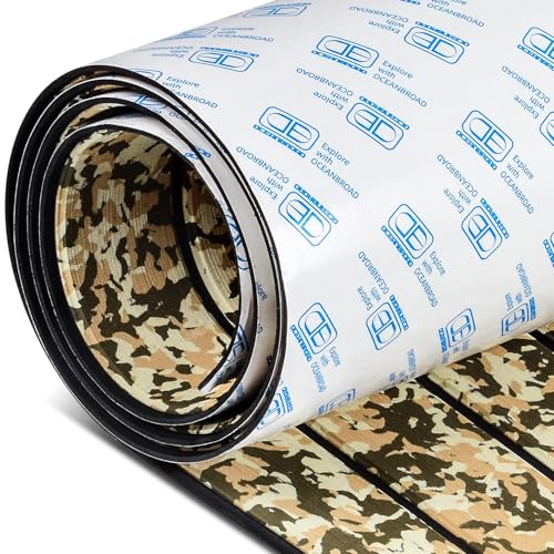 OCEANBROAD Self-Adhesive Camouflage Boat Flooring Sheet 48''x16.8'‘ Faux Teak EVA Foam Marine Non-Slip Pad Camo Decking for MotorBoats Yacht Helm Pad Jon Boat Floor, Camouflage Brown - Image 1