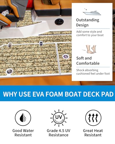 OCEANBROAD Self-Adhesive Camouflage Boat Flooring Sheet 48''x16.8'‘ Faux Teak EVA Foam Marine Non-Slip Pad Camo Decking for MotorBoats Yacht Helm Pad Jon Boat Floor, Camouflage Brown - Image 4
