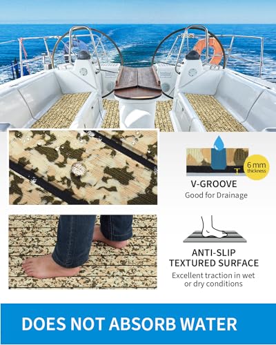 OCEANBROAD Self-Adhesive Camouflage Boat Flooring Sheet 48''x16.8'‘ Faux Teak EVA Foam Marine Non-Slip Pad Camo Decking for MotorBoats Yacht Helm Pad Jon Boat Floor, Camouflage Brown - Image 3