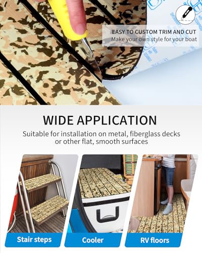 OCEANBROAD Self-Adhesive Camouflage Boat Flooring Sheet 48''x16.8'‘ Faux Teak EVA Foam Marine Non-Slip Pad Camo Decking for MotorBoats Yacht Helm Pad Jon Boat Floor, Camouflage Brown - Image 5