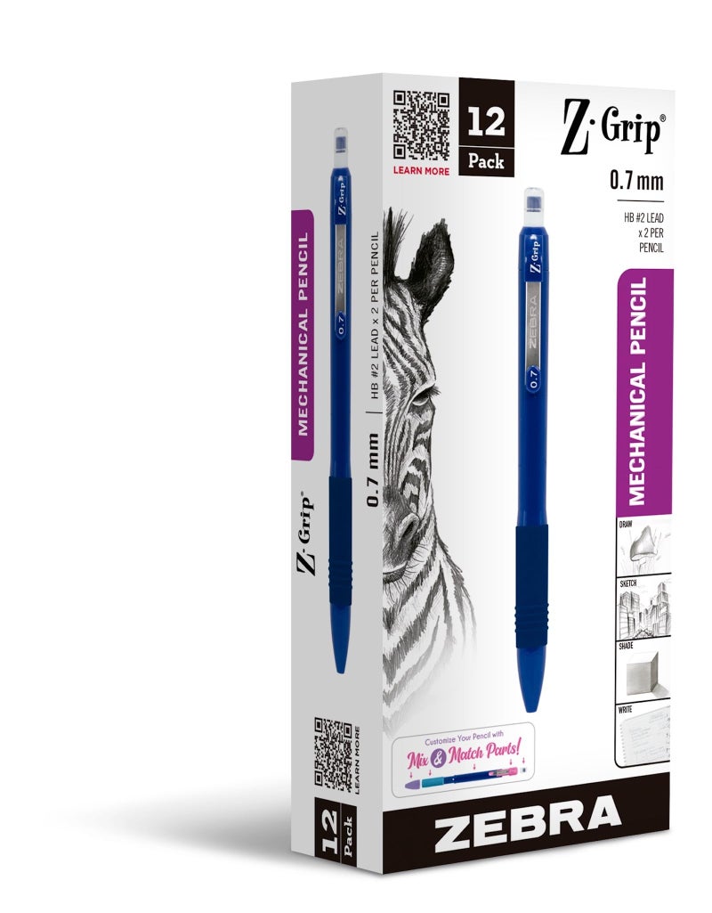 Zebra Pen ZGrip Mechanical Pencil Smooth Writing LatexFree Grip 07mm Lead 2 HB PreLoaded with Lead and Eraser for School Office Everyday Use Navy Barrels 12Pack 50420 - Image 2