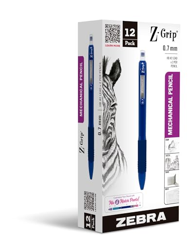 Zebra Pen ZGrip Mechanical Pencil Smooth Writing LatexFree Grip 07mm Lead 2 HB PreLoaded with Lead and Eraser for School Office Everyday Use Navy Barrels 12Pack 50420 - Image 1