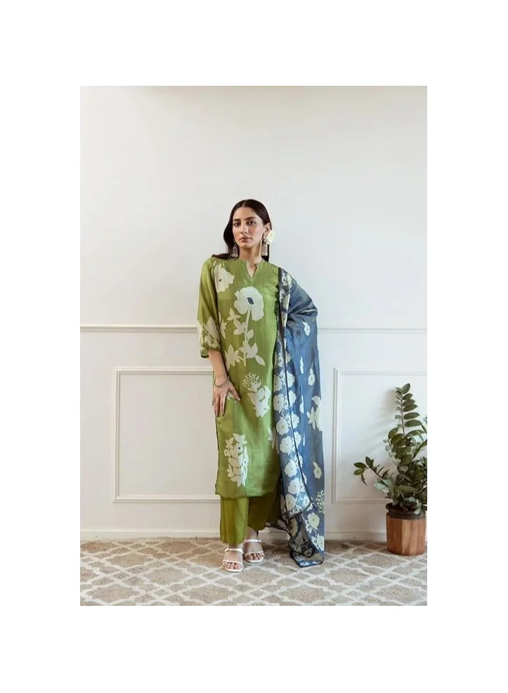 GoSriKi  GoSriKi Women's Rayon Viscose Printed Straight Kurta with Pant & Dupatta (PANUJA GREEN-VKS01-GS_L_Green_Large) for Women | Best Price UAE