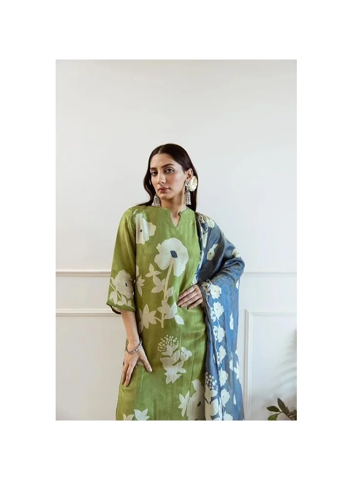 GoSriKi  GoSriKi Women's Rayon Viscose Printed Straight Kurta with Pant & Dupatta (PANUJA GREEN-VKS01-GS_L_Green_Large) for Women | Best Price UAE
