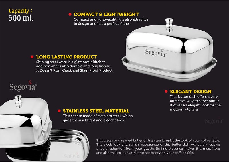 Segovia Butter Dish with Lid | Fits One Stick of Butter | Ideal Butter & Coconut Butter in Fridge | Stainless Steel Covered Butter Dish Dishwasher Safe (Silver Color) - Image 3