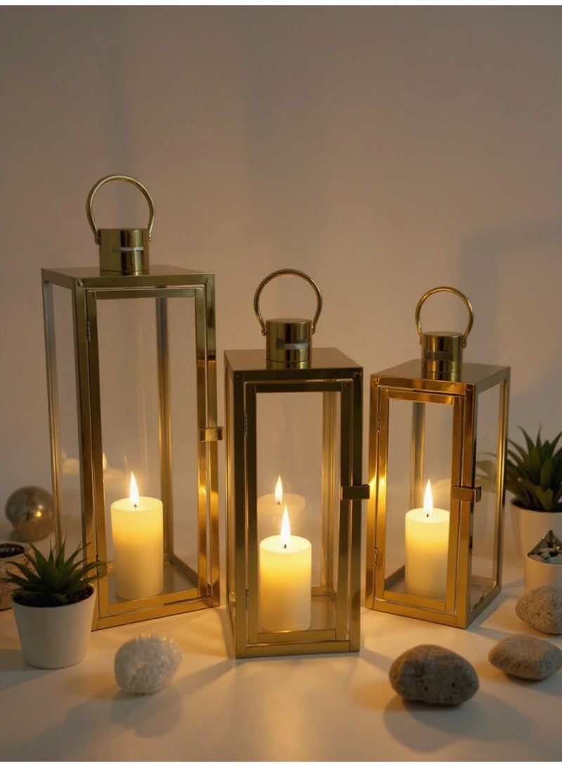 Living Ramadan lanterns set, 3 pieces, gold - Image 1