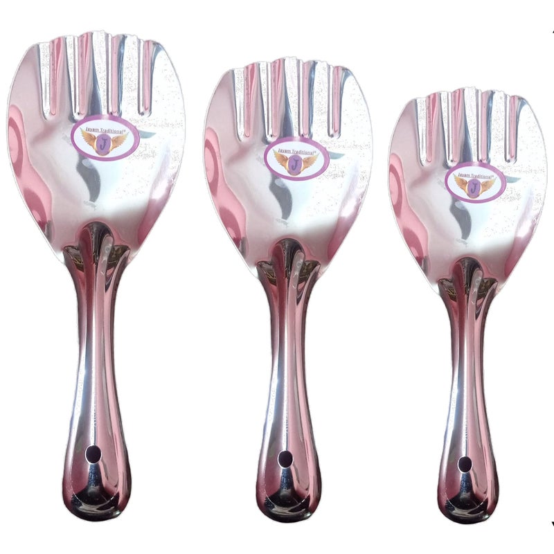 Jayam Traditional Stainless Steel Cooking and Serving Spoon Set for 3 | Small | Medium | Large (Rice Spoon) - Image 1