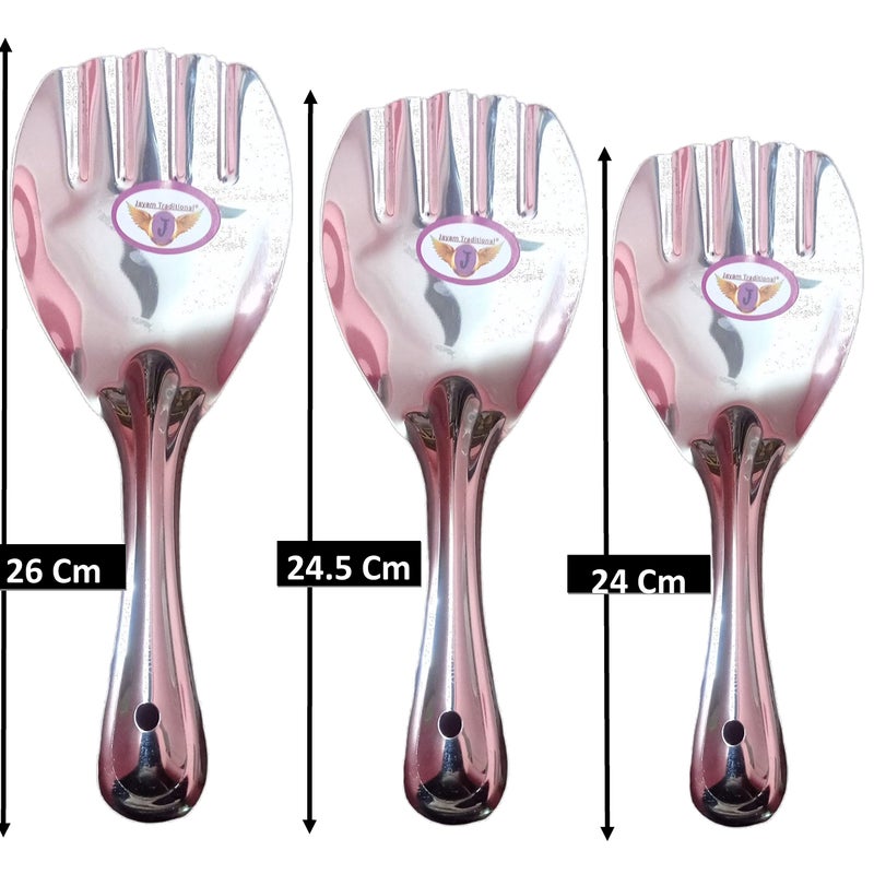 Jayam Traditional Stainless Steel Cooking and Serving Spoon Set for 3 | Small | Medium | Large (Rice Spoon) - Image 2