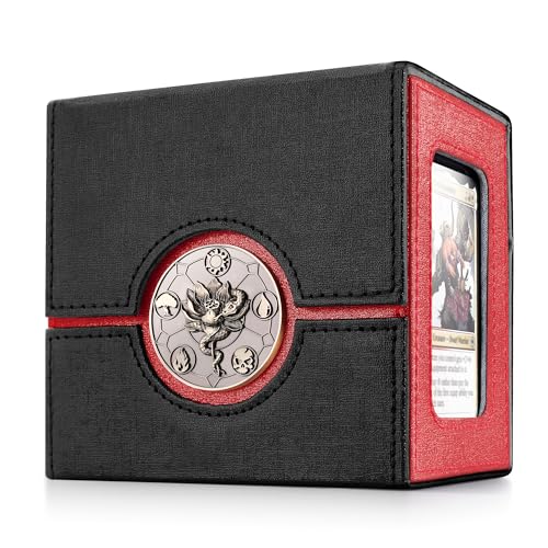 Kabinka Commander Deck Box for MTG with Dice Tray Holds 100 DoubleSleeved CardsCard Deck Box with Metal Emblem for TCGPTCG Cards Storage Case with 35PT Magnetic Card Holder Black Red Lotus - Image 1