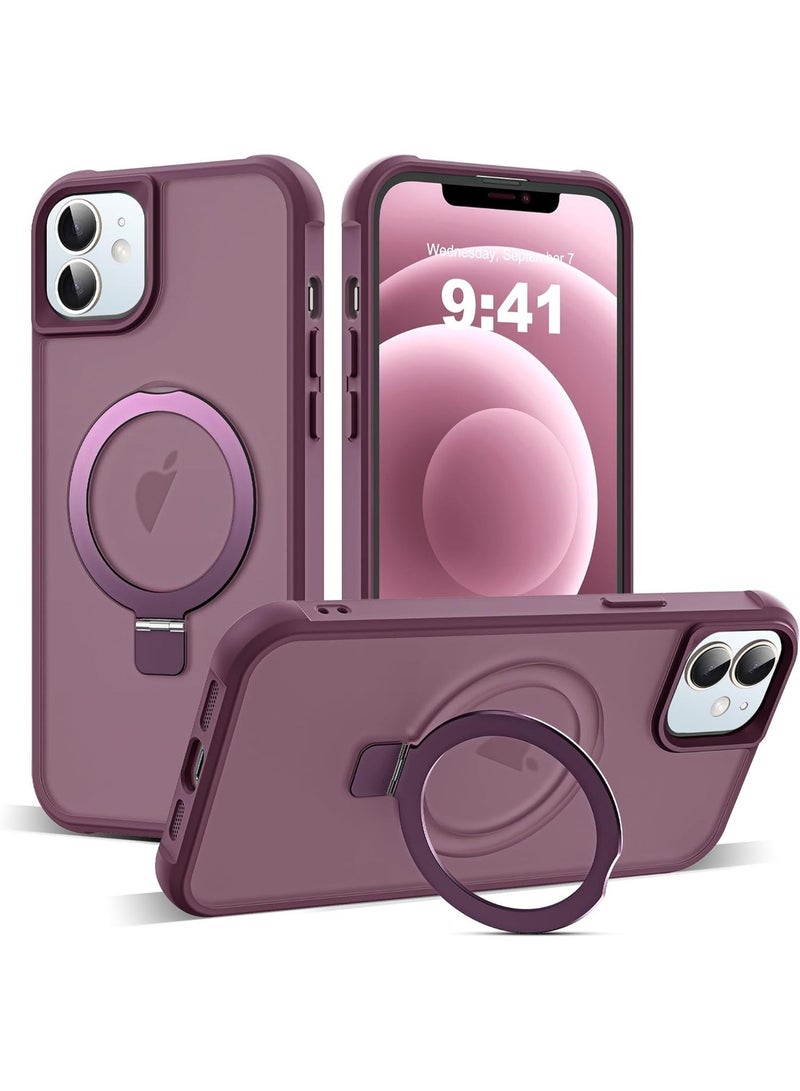 جراب هاتف iPhone 12 وiPhone 12 Pro مع حامل مغناطيسي غير مرئي بحلقة دائرية شفافة مقاس 6.1 بوصة [متوافق مع Mag-Safe] [شعور قبضة رائع]، أحمر نبيذي - Image 1