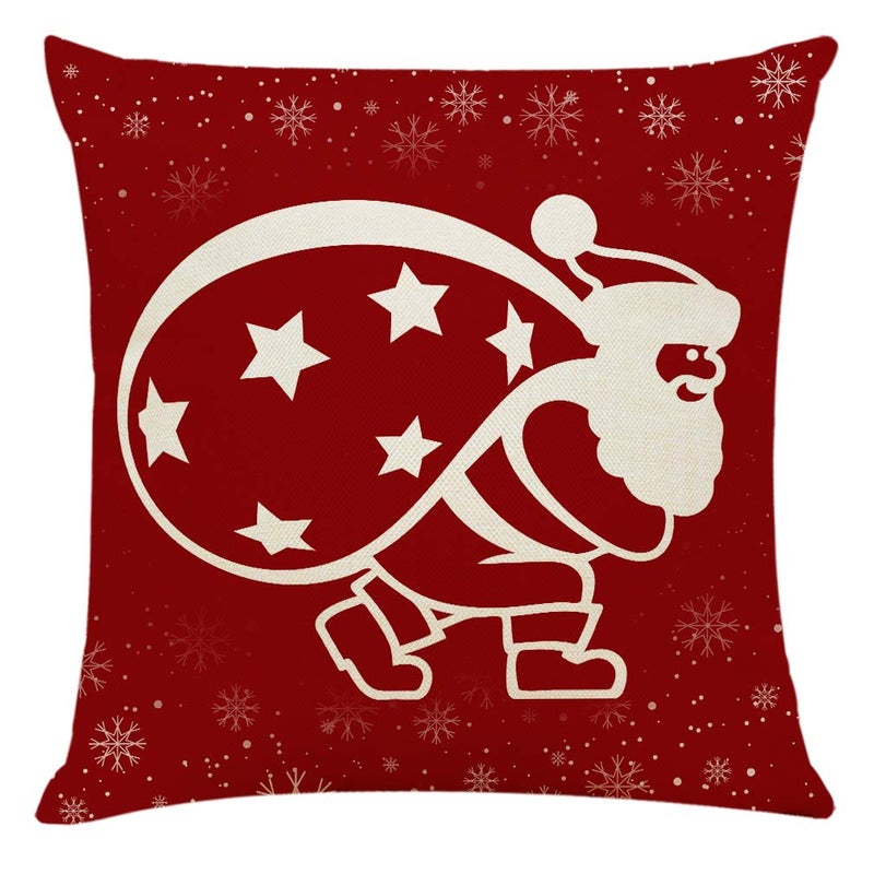 Ogrmar 4PCS 18""x18"" Throw Pillow Covers Christmas Decorative Couch Pillow Cases Cotton Linen Pillow Square Cushion Cover for Sofa  Couch  Bed (Red and Beige) - Image 5