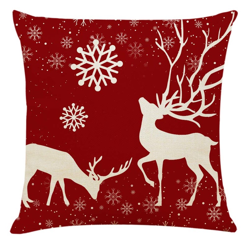 Ogrmar 4PCS 18""x18"" Throw Pillow Covers Christmas Decorative Couch Pillow Cases Cotton Linen Pillow Square Cushion Cover for Sofa  Couch  Bed (Red and Beige) - Image 2