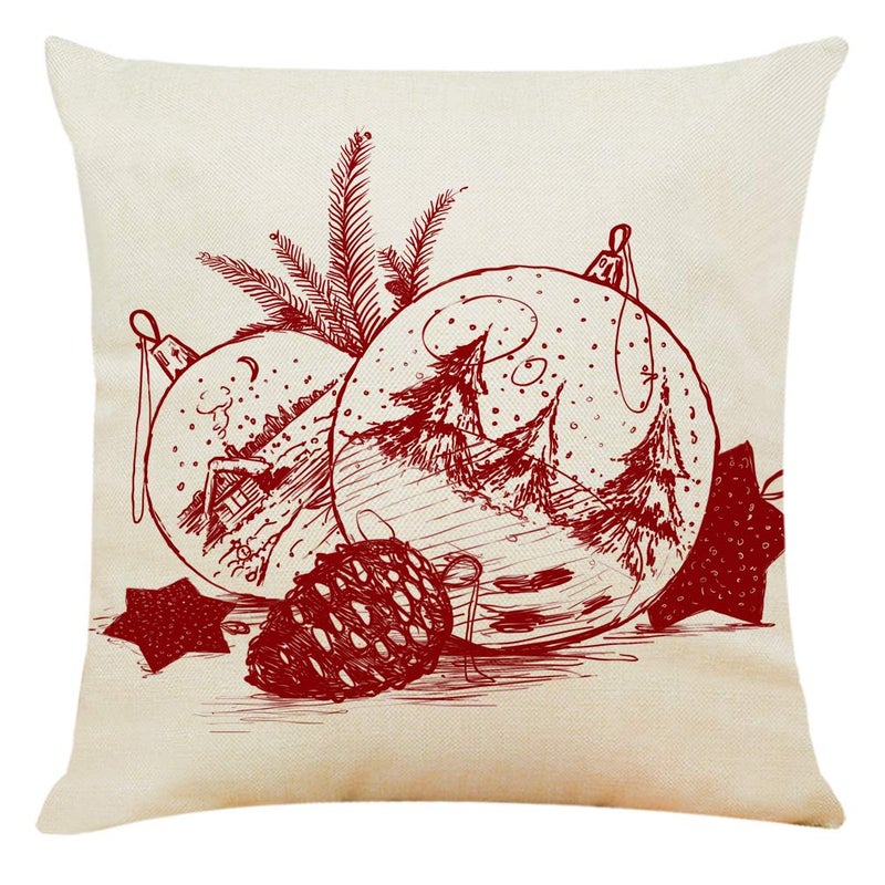 Ogrmar 4PCS 18""x18"" Throw Pillow Covers Christmas Decorative Couch Pillow Cases Cotton Linen Pillow Square Cushion Cover for Sofa  Couch  Bed (Red and Beige) - Image 4