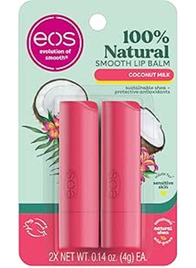 EOS 100% Natural Lip Balm- Coconut Milk, All-Day Moisture, Made for Sensitive Skin, Lip Care Products, 0.14 oz, 2-Pack - Image 1