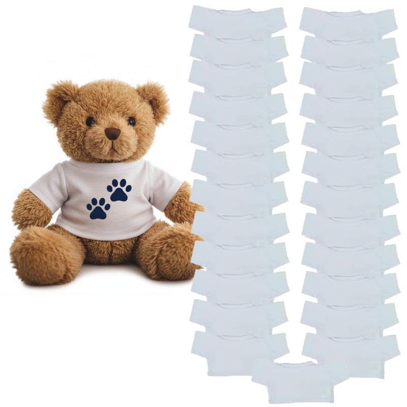 Get Ready Kids 25 PcsTeddy Bear TShirts Bulk Pack White Crew Neck Stuffed Animal Clothes for 1216 Inch Plush Toys Polyester Blank Tees for DIY Crafts Sublimation and Classroom Projects - Image 2