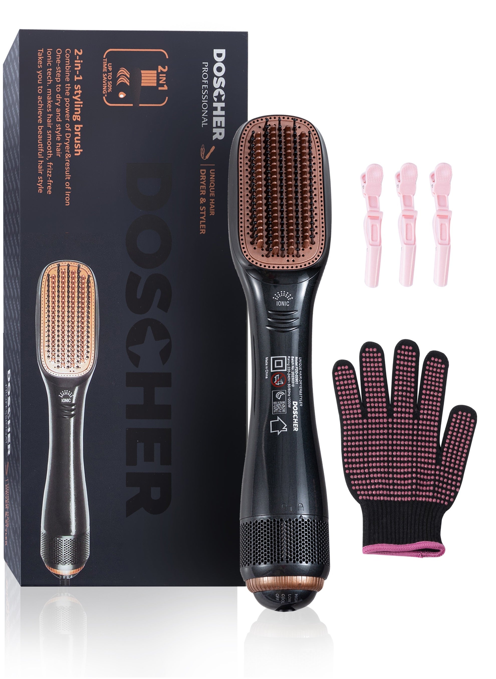 DOSCHER 1200 Watt Hair Dryer Brush Ceramic Hair Straightener Dryer And Styler 2 In 1 with Gift Box 