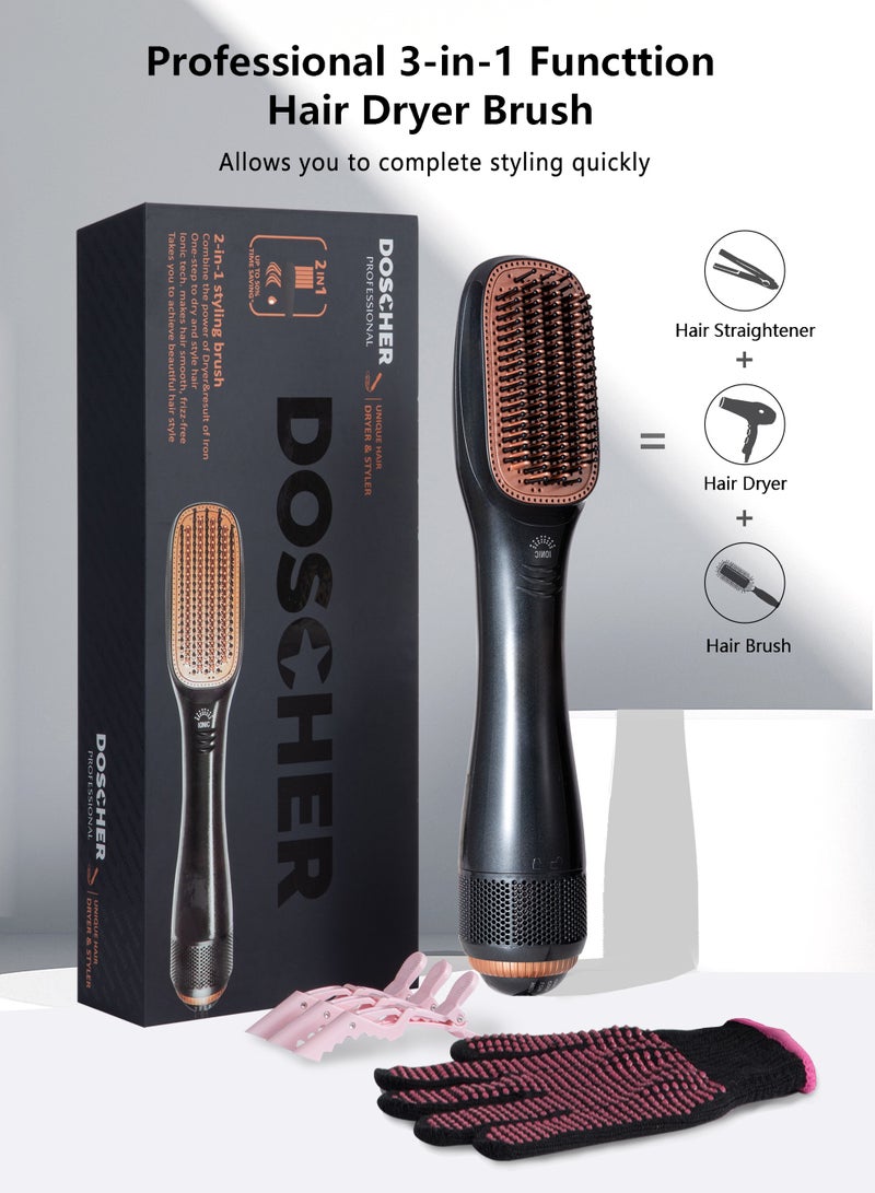 DOSCHER 1200 Watt Hair Dryer Brush Ceramic Hair Straightener Dryer And Styler 2 In 1 with Gift Box - Image 2