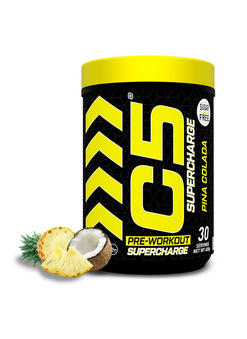 C5 C5 Supercharge Pre Workout Powder Pina Colada - 30 Servings, 200mg High Caffeine - Sugar Free -Zero Calories - Beta Alanine - Citrulline Malate, Creatine HCL High-Performance PreWorkout Booster Supplement  - Image 1