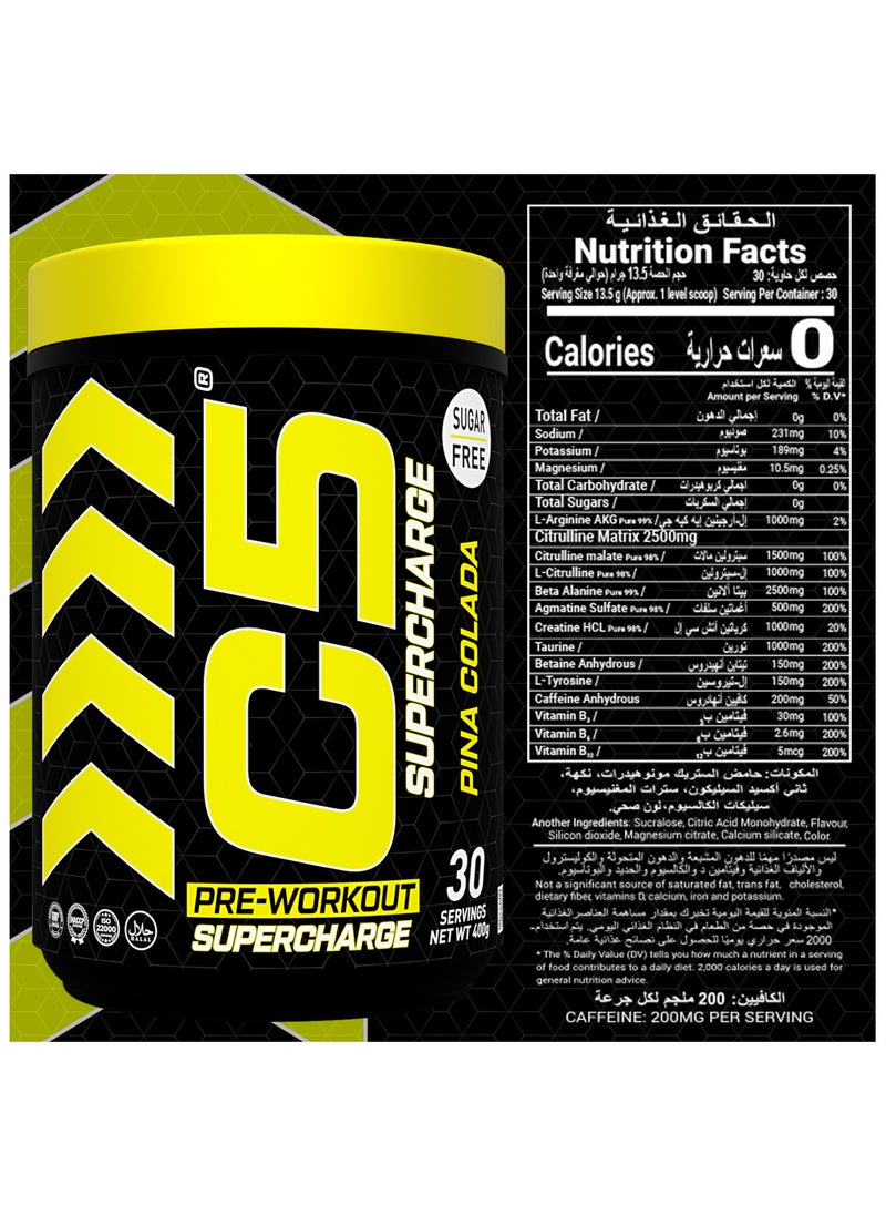 C5 C5 Supercharge Pre Workout Powder Pina Colada - 30 Servings, 200mg High Caffeine - Sugar Free -Zero Calories - Beta Alanine - Citrulline Malate, Creatine HCL High-Performance PreWorkout Booster Supplement  - Image 3