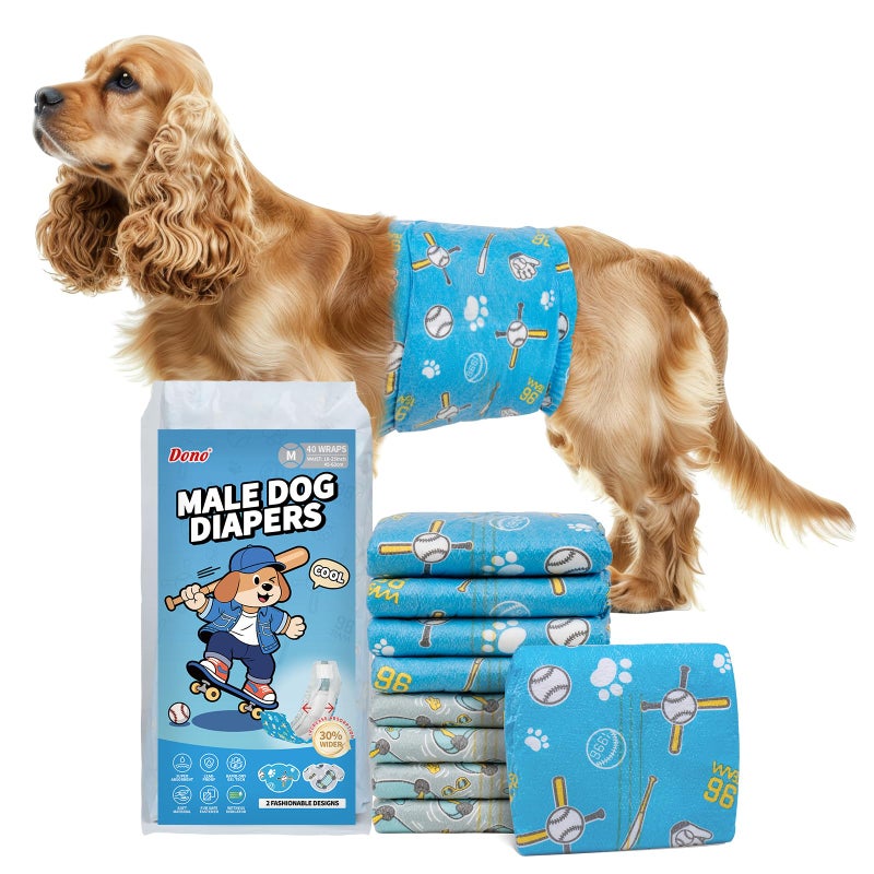 Dono Dog Diapers Male 20ct, Widened Disposable Male Dog Wraps, Super Absorbent Doggie Belly Bands with Wetness Indicator, Leak-Proof Puppy Pampers for Incontinence Excitable Urination, Medium - Image 1