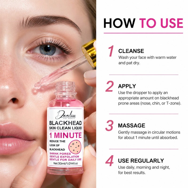 Danliss 1-Minute Blackhead Cleansing Serum 30ml (Pink Dropper) - Gently exfoliates and dissolves blackheads - Image 2