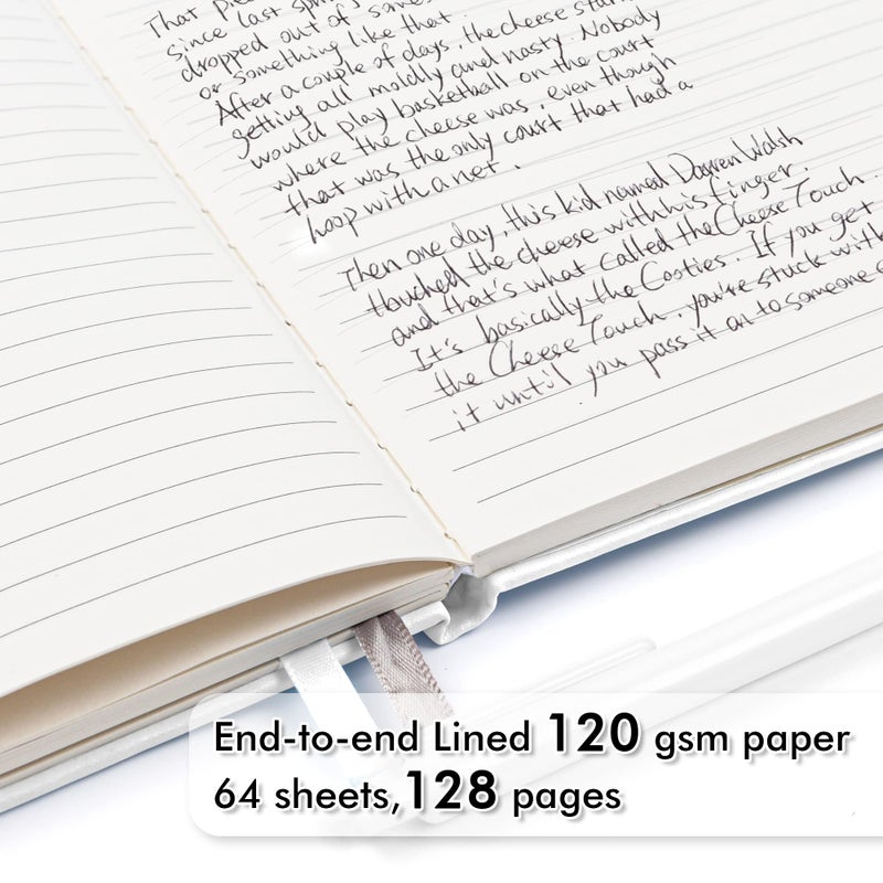 feela 3 Pack Notebooks Journals Bulk, Hardcover Notebook Classic Ruled Lined Journals with Pen Holder for Women Girls School Business Supplies, with 3 Black Pens, 120 GSM, 5.1â€x8.3â€, A5, White - Image 3