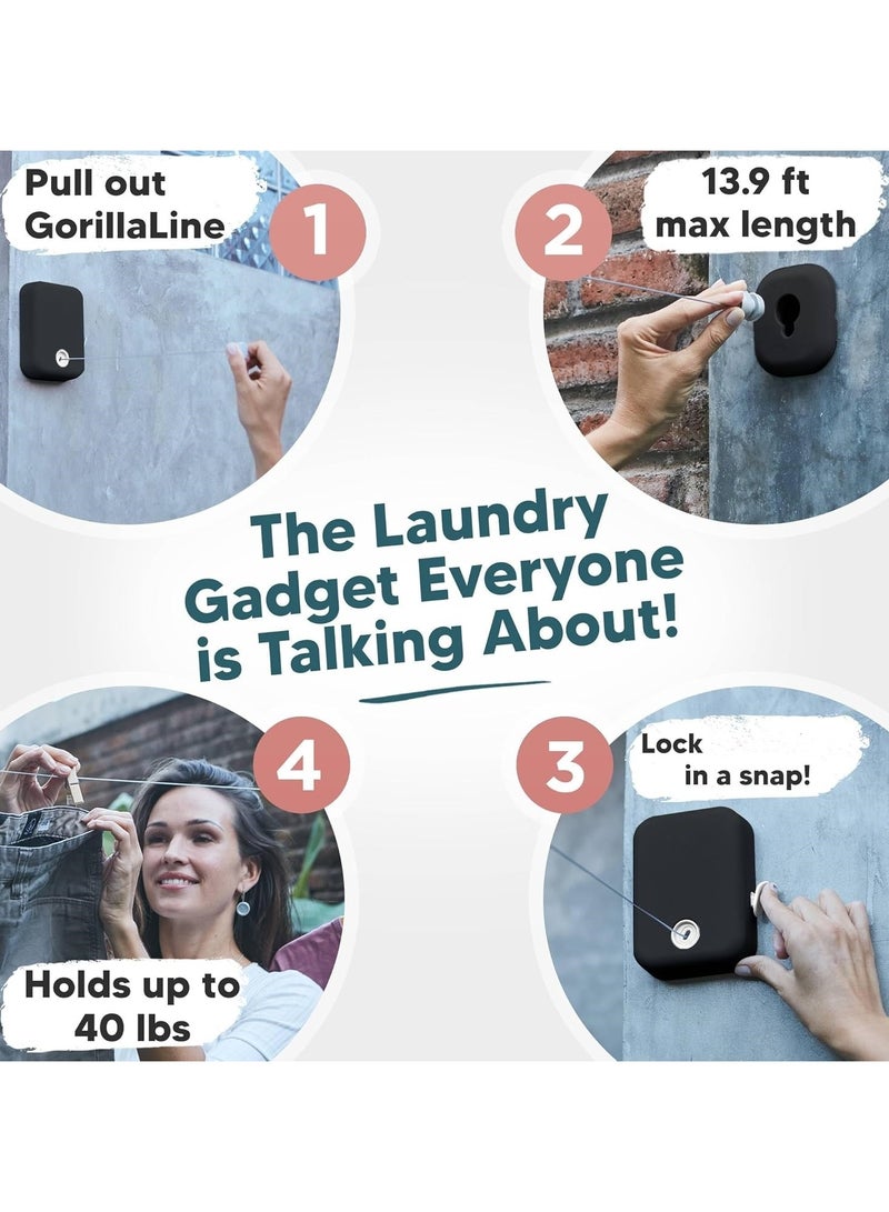 Retractable Clothesline Indoor Outdoor Clothes Line - Heavy Duty Clothes Drying Laundry Line - Wall Mounted Drying Rack - Air Dry Clothing  - Image 2