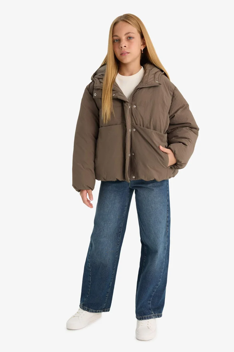 ديفاكتو Girl Hooded Waterproof Zippered Puffer Jacket
