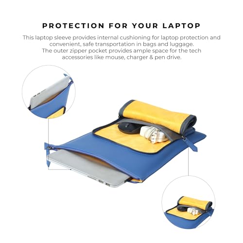 EUME Tech Pro Case Laptop Sleeve 15.6 Inch | Laptop Cover, MacBook Sleeve, MacBook Cover | with Padded Compartment | Vegan Leather Fabric | Fits Up to 15.6" Laptop & MacBook I Royal Blue - Image 4