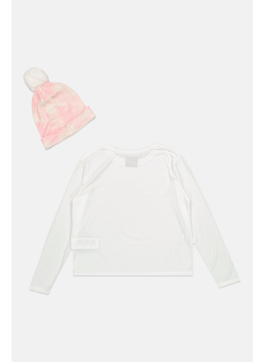 Hurley Kids Girl 2 Piece Graphic Printed  Top With Beanie, White  - Image 2