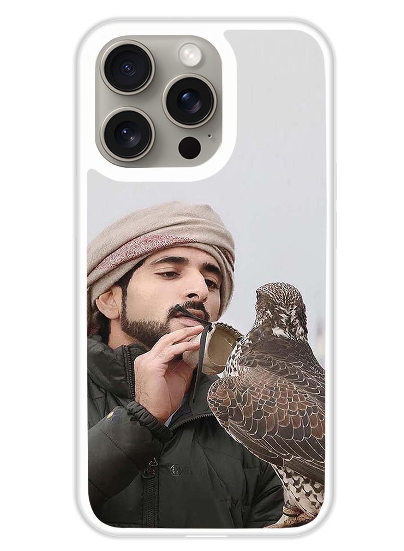 Theodor غطاء حماية لجهاز آبل آيفون 15 برو الشيخ حمدان يحب نسرته (حافة بيضاء) - Image 1