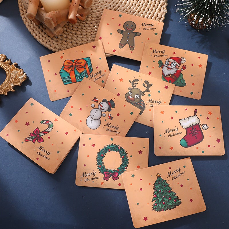 9Pcs Christmas Greeting Cards Retro Creative Holiday Cards Cartoon Blessing Message Cards Folded In Half With Envelopes - Image 2